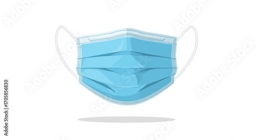 Blue surgical face mask with white ear loops for protection.