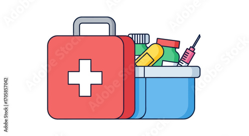 First Aid Kit with Medical Supplies and Medications Emergency Equipment.