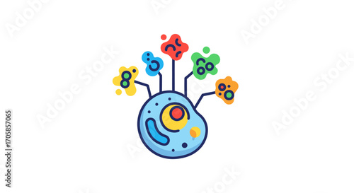 Stylized Illustration of a Biological Cell with Attached Structures.
