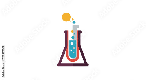 Colorful Laboratory Flask with Chemical Reaction.