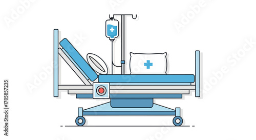 Hospital Bed with IV Drip and Pillow.