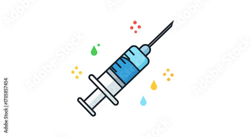 Cartoon Syringe with Blue Liquid Medical Injection Tool Illustration.