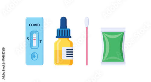 Complete COVID-19 rapid antigen self-test kit with cassette buffer solution and nasal swab.