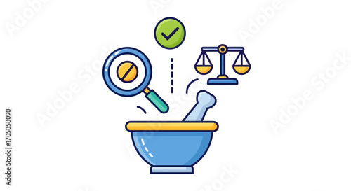 Pharmaceutical Research and Quality Control Icons.