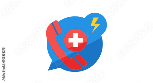 Emergency Medical Call Icon with Lightning Bolt and Cross.