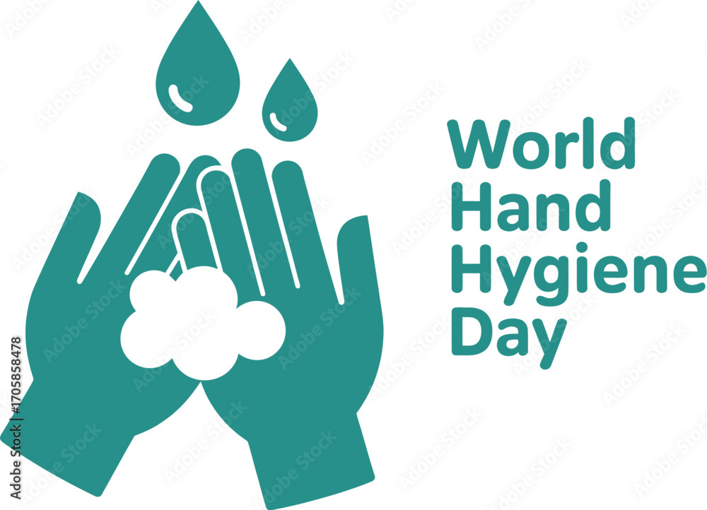 Fototapeta premium Clean hands with soap bubbles and water drops, promoting hand hygiene and health awareness.