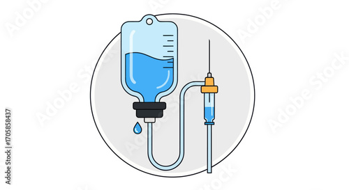 Medical IV Drip Bag with Needle and Tubing.