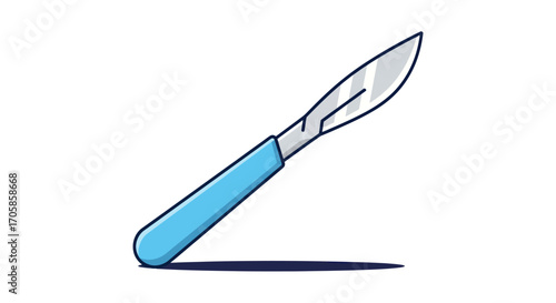Illustration of a Scalpel with Blue Handle.