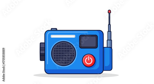 Cartoon Illustration of a Blue Portable Radio.