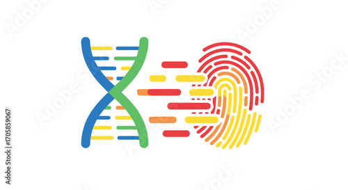 Colorful DNA Double Helix and Fingerprint Identity Concept.