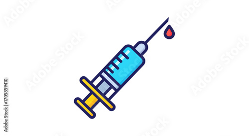 Syringe with a Drop of Liquid Medical Injection Tool.
