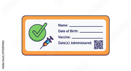 Vaccination Record Card with Check Mark and Syringe Icon.