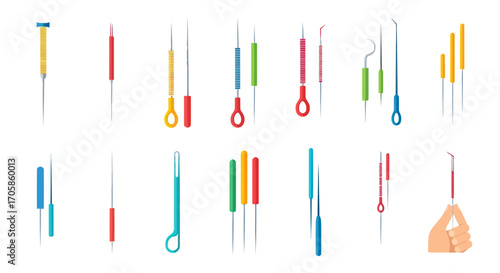 Assortment of Acupuncture Needles with Colorful Handles.