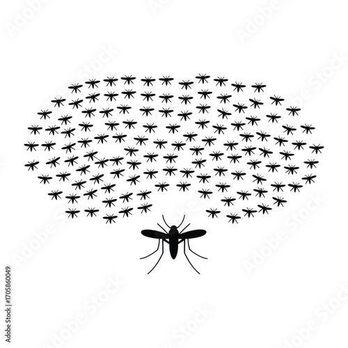 A swarm of mosquitoes gathering around a single mosquito illustration