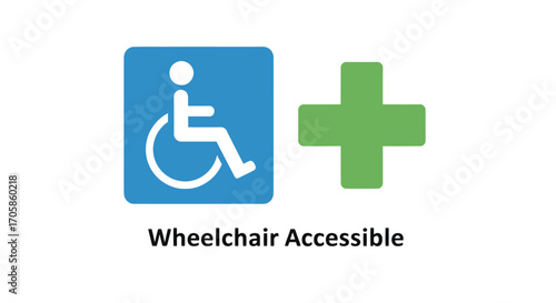 Wheelchair Accessible Symbol with Green Cross.