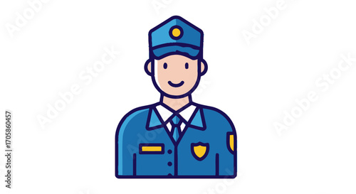 Cartoon Police Officer in Uniform.