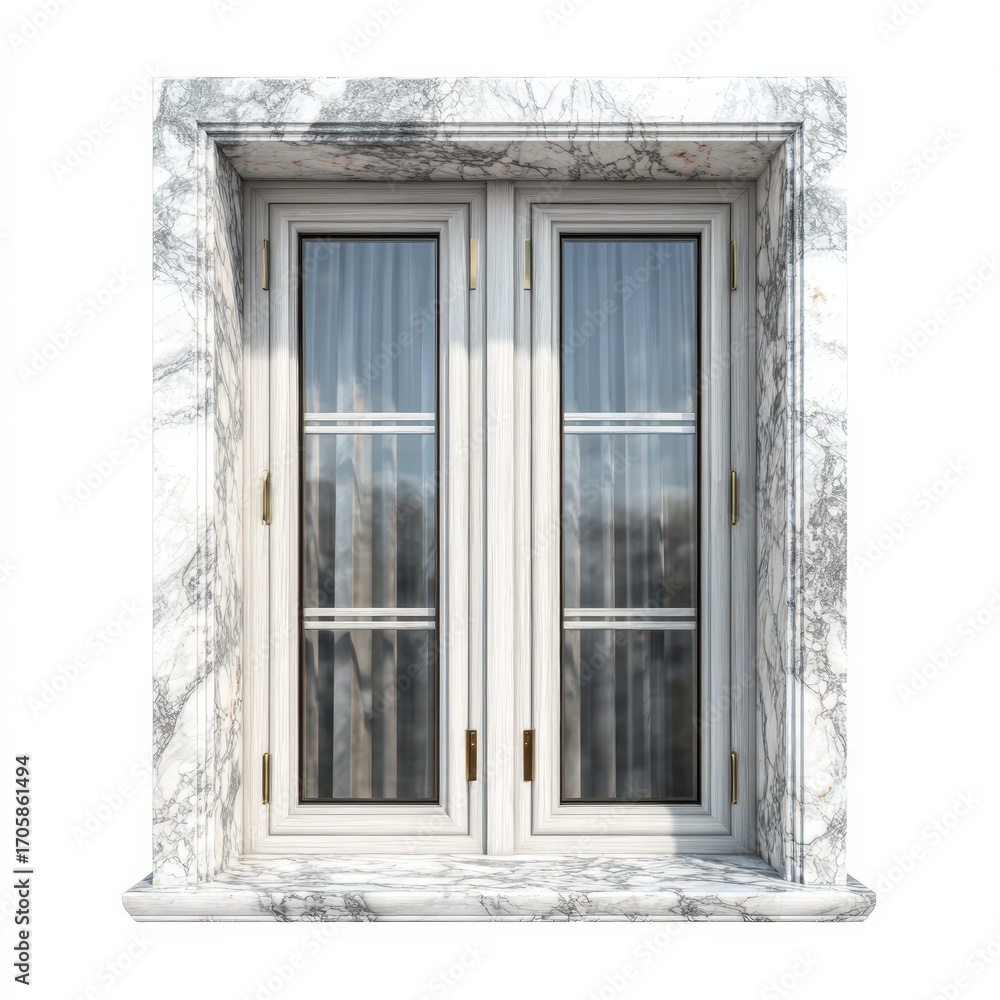 Fototapeta premium Elegant White Double Pane Window with Marble Frame Luxury Home Design Element