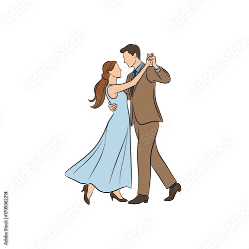 A romantic couple dancing together in an elegant embrace