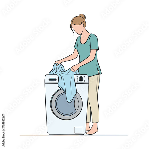 A woman loading laundry into a washing machine