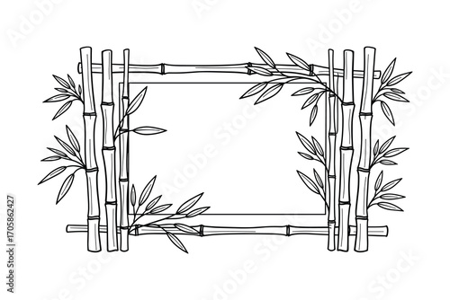 Bamboo Frame with Leaves Rectangle Shape Oriental Design Vector Illustration