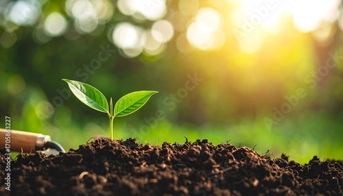 Young sprout emerging from soil, bathed in sunlight (3)