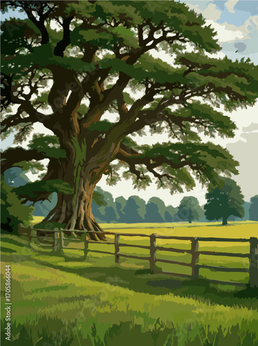 Giant tree standing in meadow