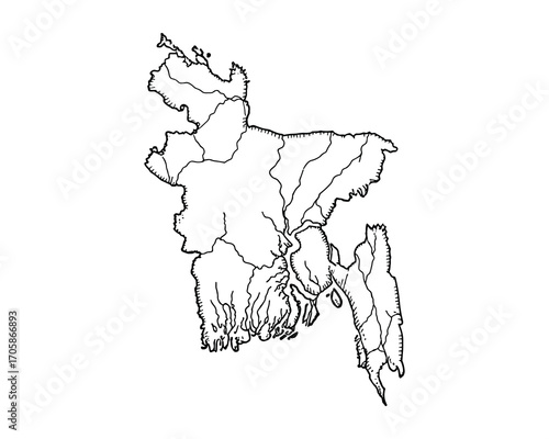 Detailed Outline Map of Bangladesh with Rivers Vector Illustration