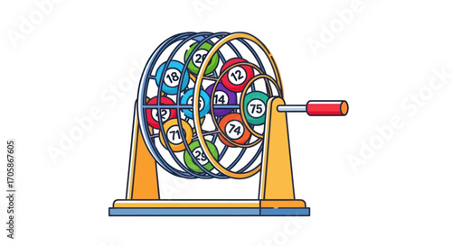 Photos Vibrant Bingo Cage with Colorful Numbered Balls for Lottery Game Illustration