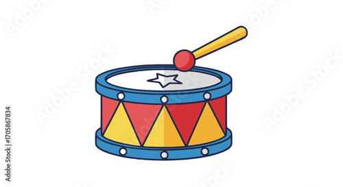 Fotografía Colorful Cartoon Drum with Wooden Stick and Star Design.