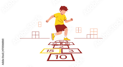 Child Playing Hopscotch: Active Fun And Childhood Exercise on a White Background