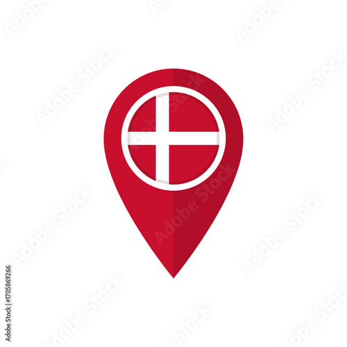 Map marker with Danish flag. Location pin with flag of Denmark