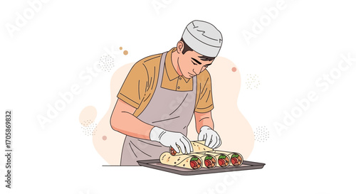 Chef Crafting Delicious Wraps: A Culinary Presentation of Freshly Prepared Food
