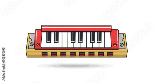 Colorful Harmonica with Keyboard Accordion Style.