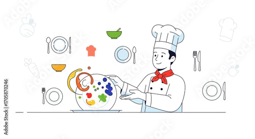 Chef Demonstrates Creation Of Colorful Culinary Artwork On Serving Platter For Dining Experience