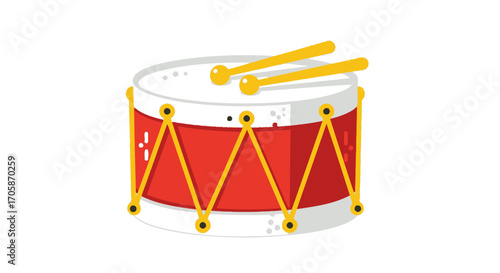 Fotografía Red and White Toy Drum with Yellow Drumsticks.