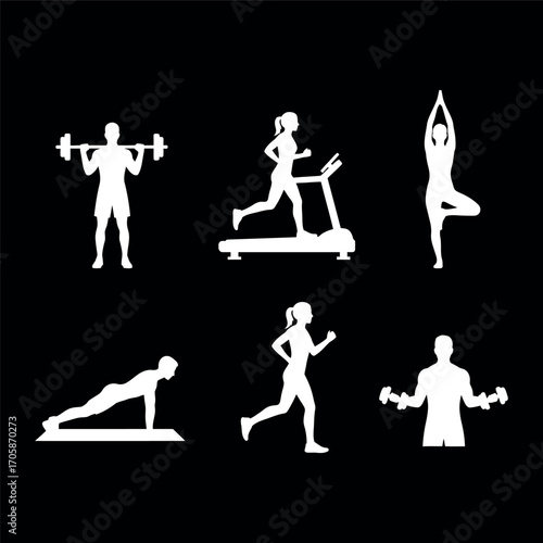 Yoga poses vector silhouette of a woman doing exercise illustration