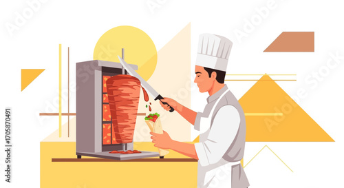 Chef Expertly Crafting A Delectable Shawarma Wrap With Precision And Skill