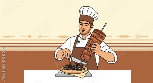 Chef Expertly Preparing Delicious Shawarma Meal, Serving a Flavorful Culinary Creation