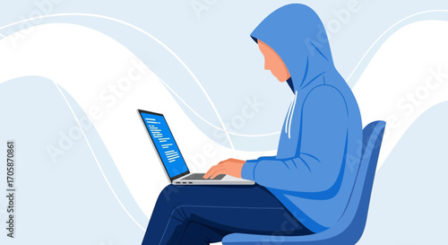 Coding Enthusiast Working On Laptop, Illustrating Technological Innovation And Solutions
