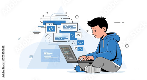 Coding Enthusiast Immersed In Development: A Modern Visual Depiction for Technology