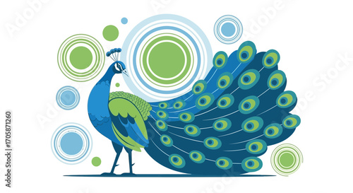 Colorful Peacock Displaying Its Magnificent Plumage Against A Patterned Backdrop Design
