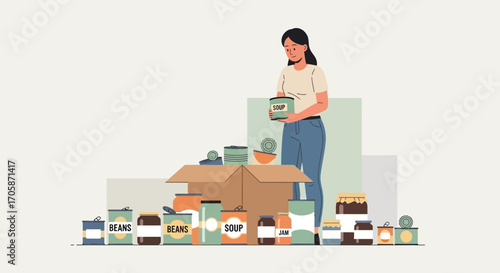 Community Volunteer Organizing Food Donations in Preparation for Distribution Efforts
