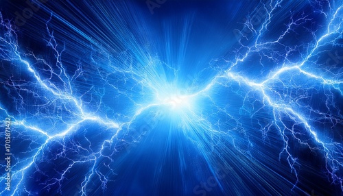 Abstract Blue Background With Bright Lightning Bolt Patterns