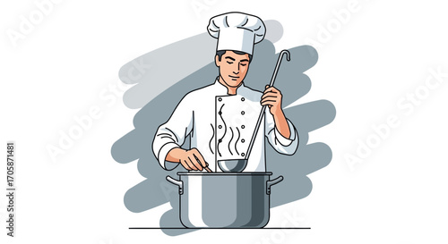 Chef Meticulously Preparing Cuisine in a Modern Kitchen Setting Illustration