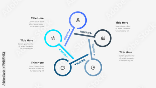 Circular infographic design featuring labeled 5 sections, icons, and structured layouts. Ideal for data presentation, business reports, or educational materials