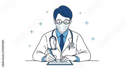 Conceptual Illustration Of A Medical Professional Writing A Prescription Or Report