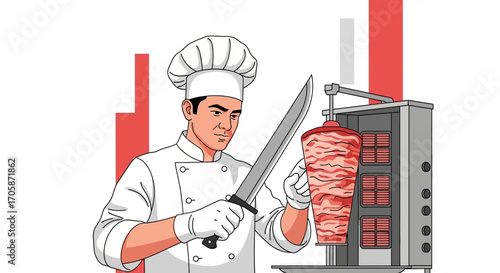 Chef Preparing Authentic Middle Eastern Shawarma, Displaying Culinary Expertise and Precision