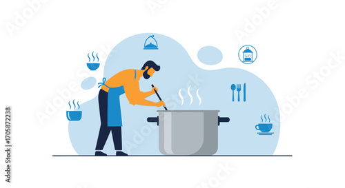 Chef Preparing Delicious Dish In Modern Kitchen While Using Kitchen Utensils For Tasty Recipe