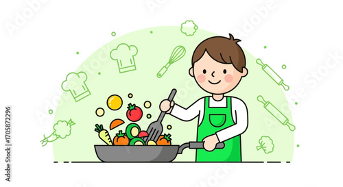 Chef Preparing Delicious Dishes With Fresh Vegetables in a Modern Kitchen, Healthy Food