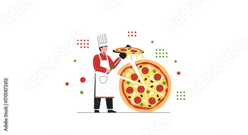 Chef Preparing Delicious Pizza Showing Off Fresh Slices, Ready To Eat For Customers